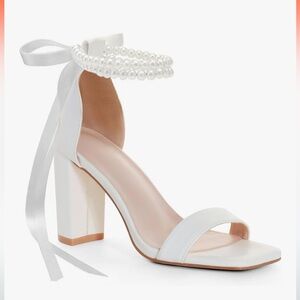 Square Toe White Chunky Heels